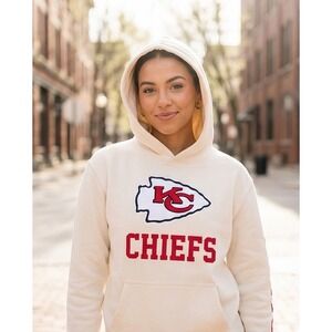 Ultra Game NFL L Womens Kansas City Chiefs Cream‎ Hoodie Long Sleeve NFL NWT